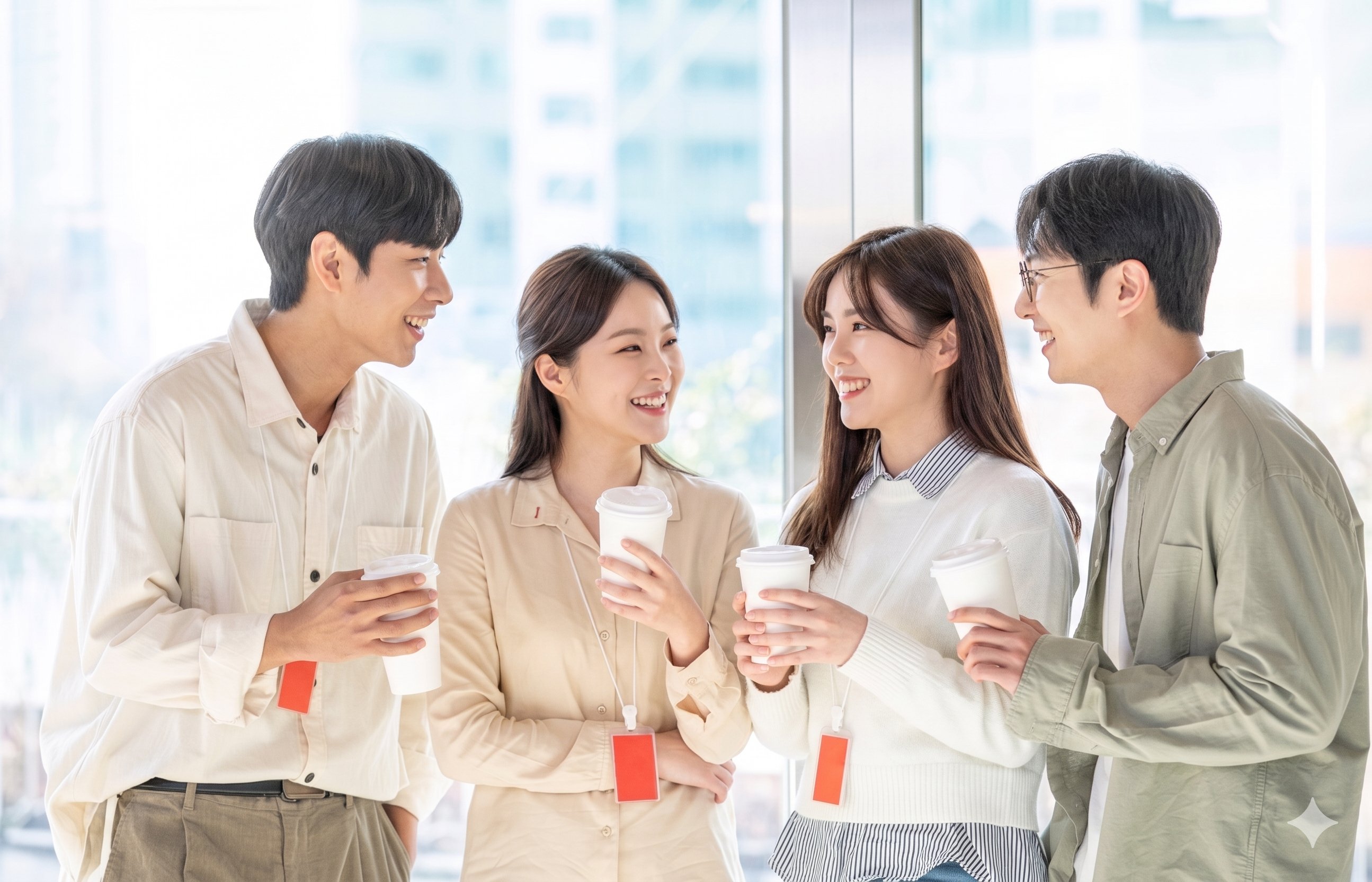 달램 네트워킹 - 직장인들이 웃으며 대화하는 모습